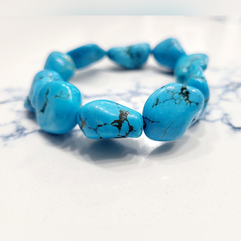Turquoise Nugget Stretch Bracelet - Picture 3 of 13